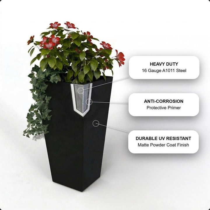 Tapered Steel Planter Box (12" L x 12" W x 24" H)